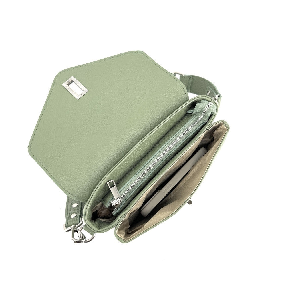 Sac french stick en cuir grainé BAGGY Vert amande