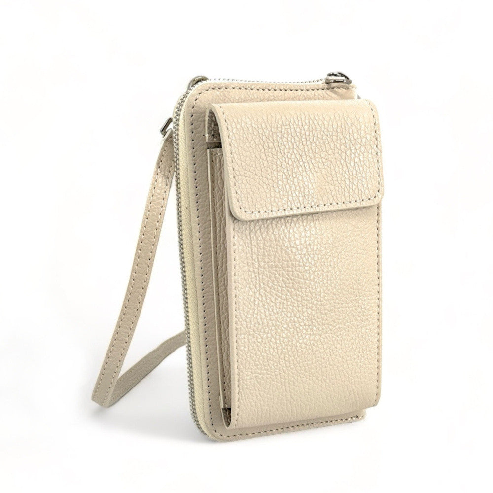 Mini-sac pochette en cuir grainé STREET Beige crème