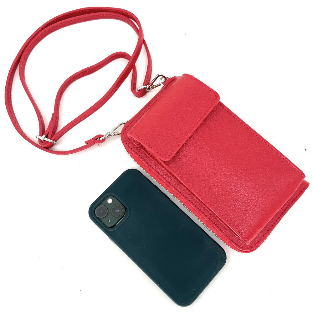 Mini-sac pochette en cuir grainé STREET Rouge garance
