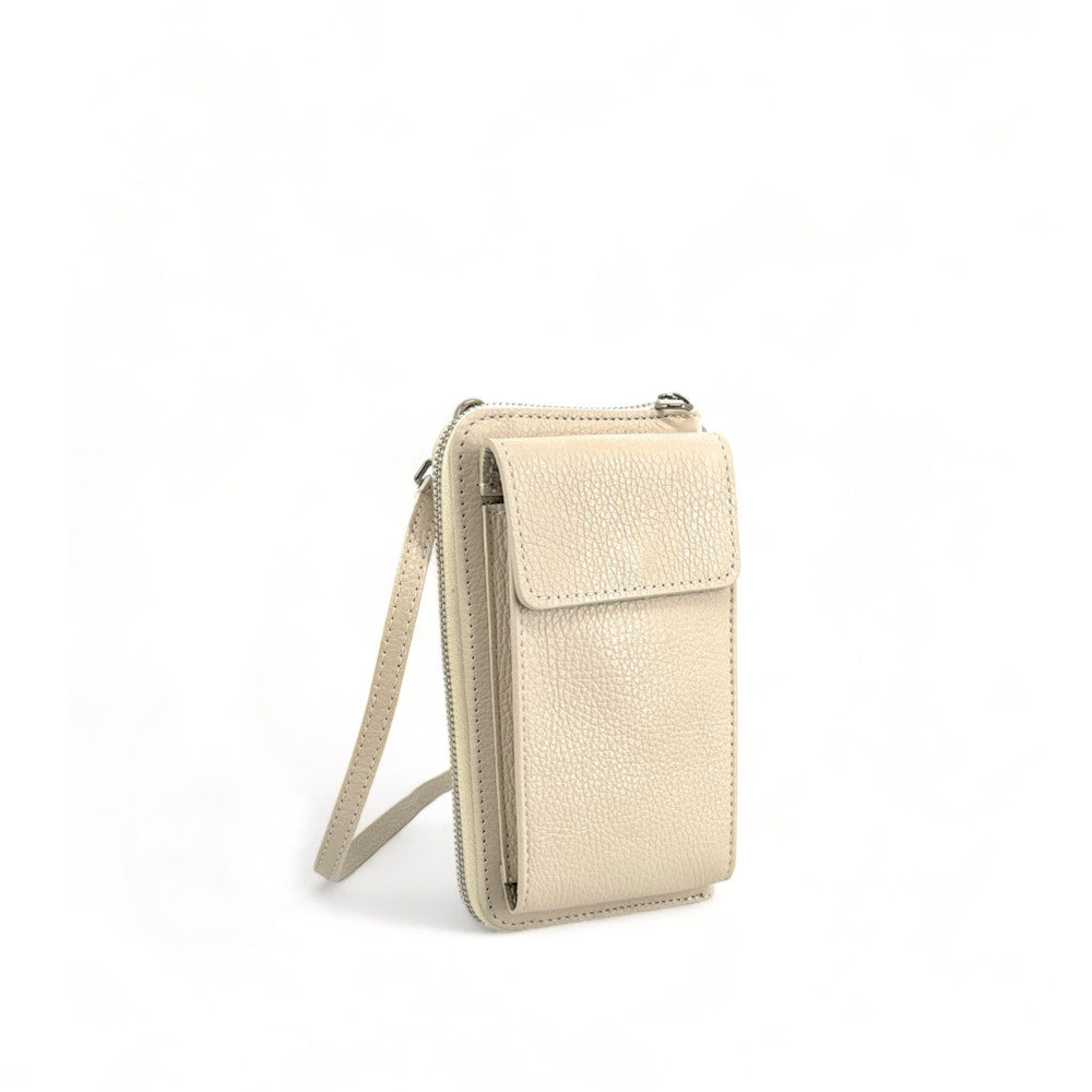Mini-sac pochette en cuir grainé STREET Beige crème