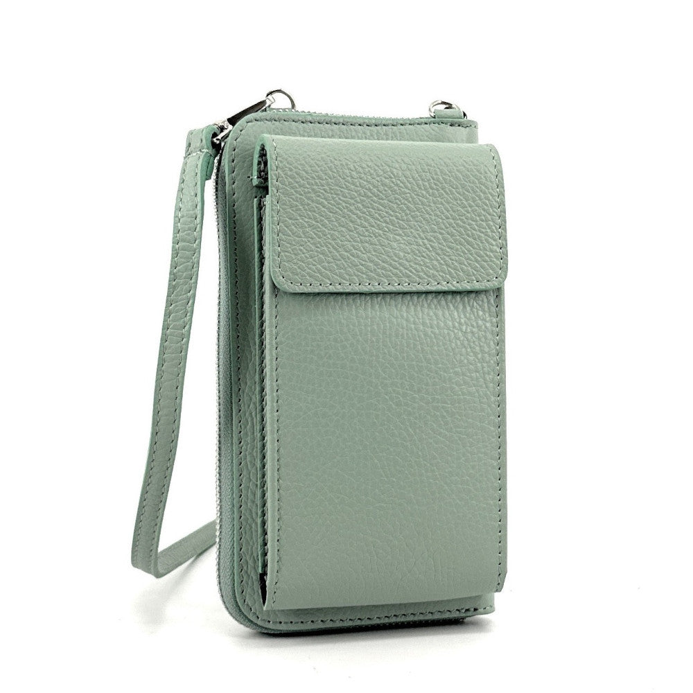 Mini-sac pochette en cuir grainé STREET Vert pastel