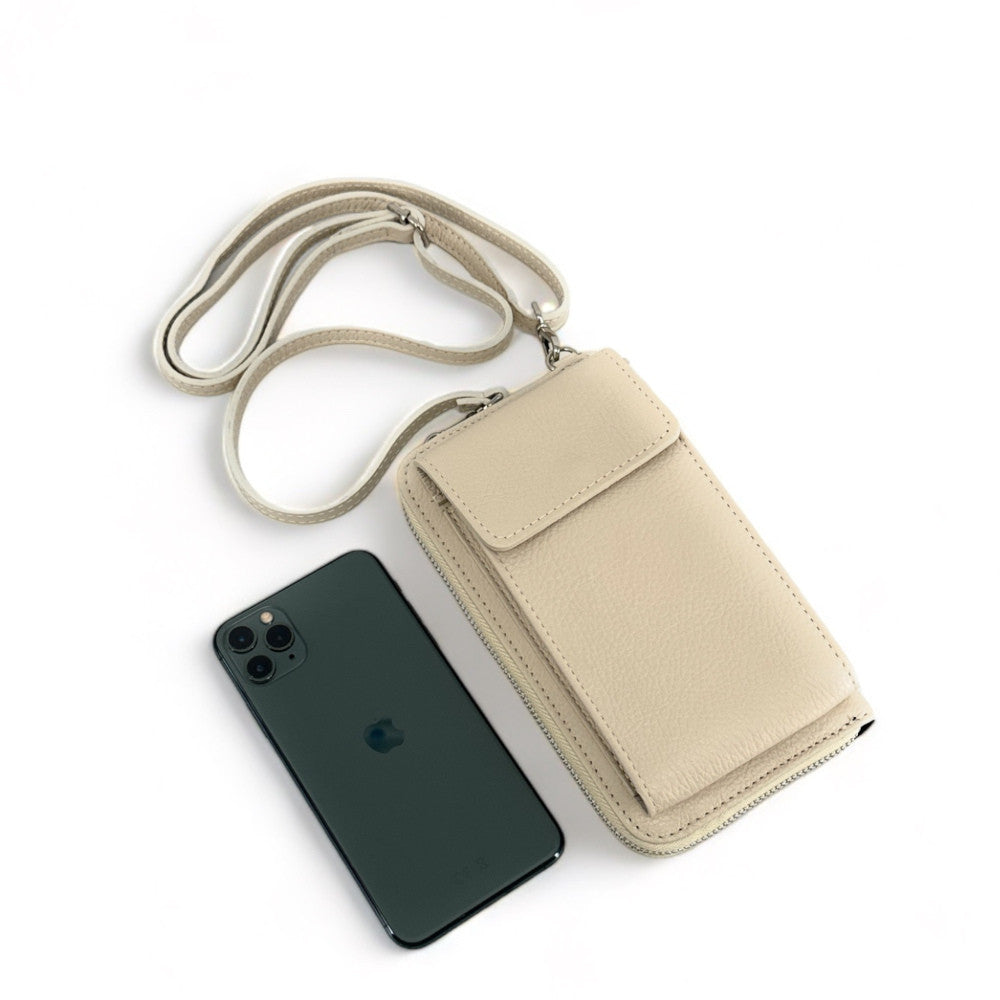 Mini-sac pochette en cuir grainé STREET Beige crème