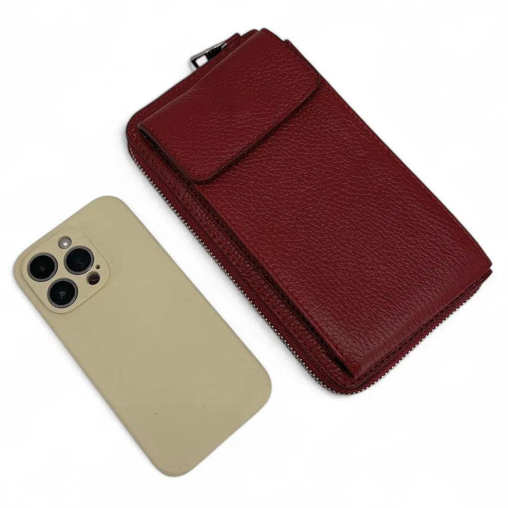 Mini-sac pochette en cuir grainé STREET Rouge foncé