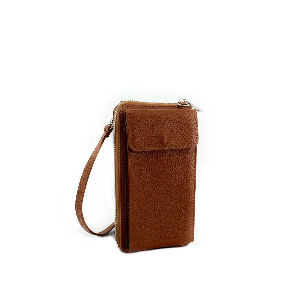 Mini-sac pochette en cuir grainé STREET Cognac foncé
