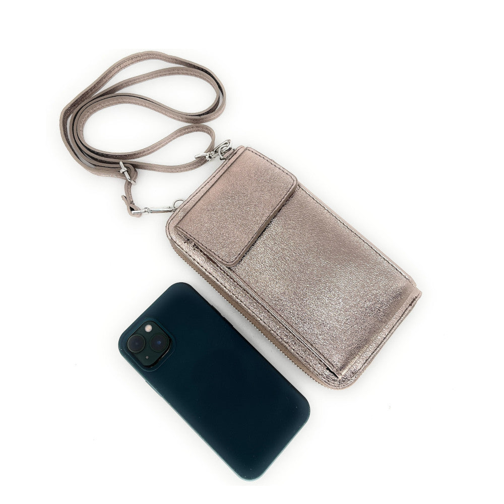 Mini-sac pochette en cuir grainé STREET Champagne irisé