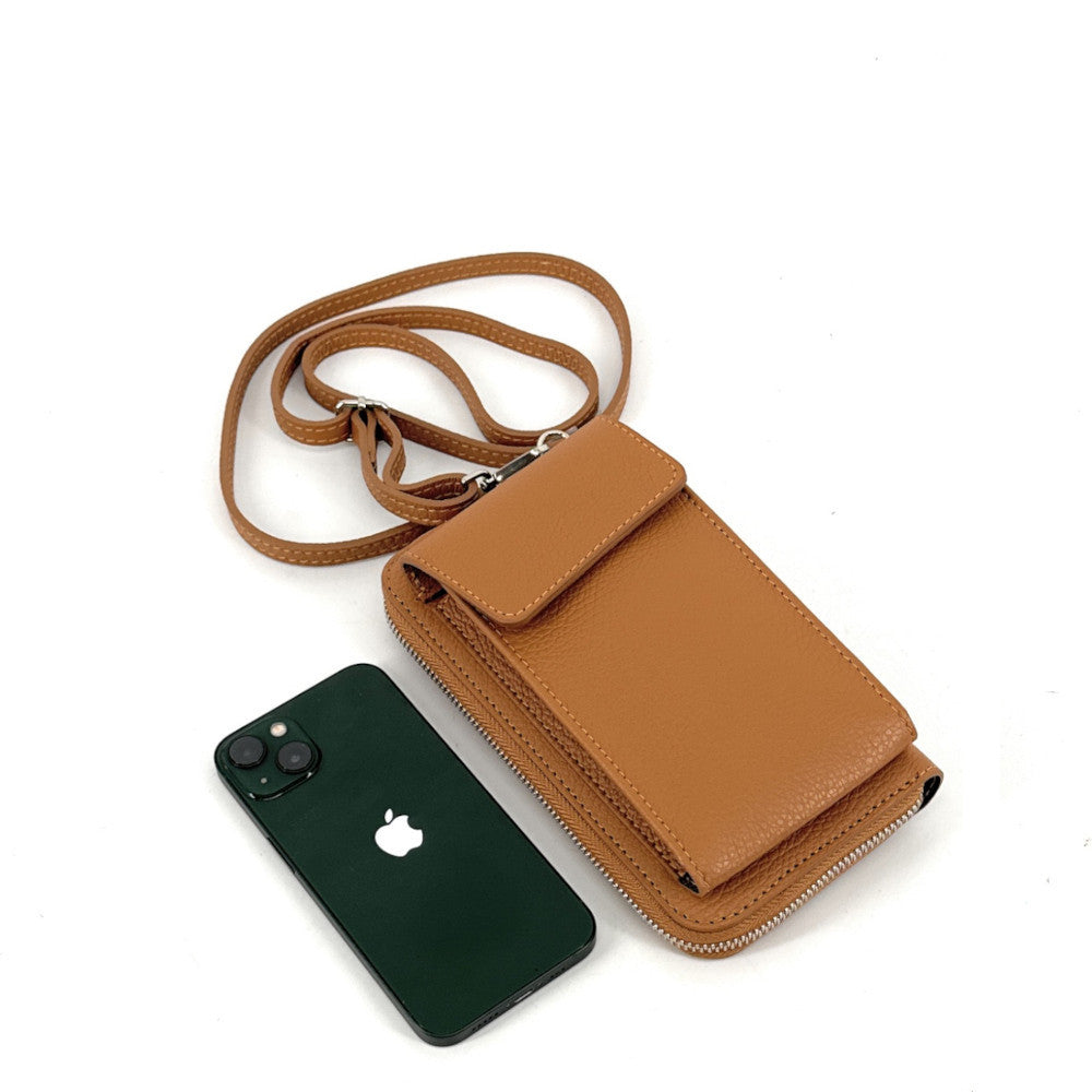 Mini-sac pochette en cuir grainé STREET Camel foncé