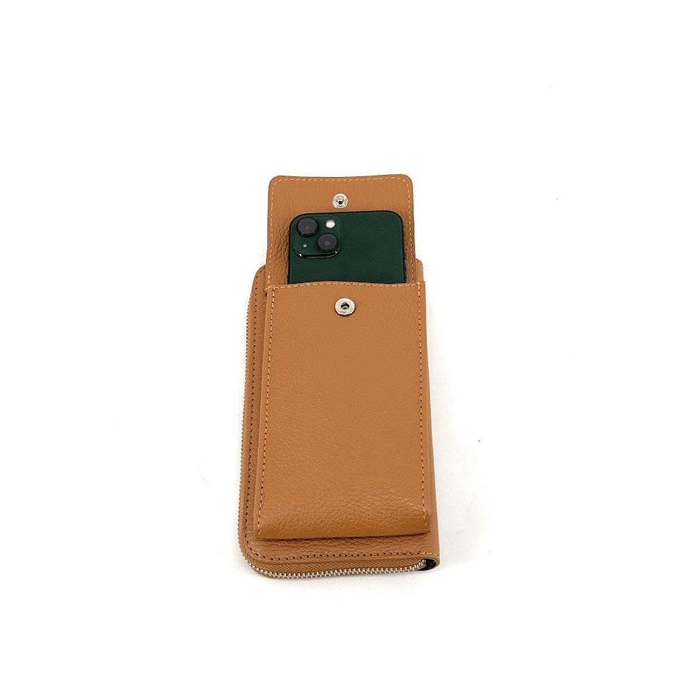 Mini-sac pochette en cuir grainé STREET Camel foncé