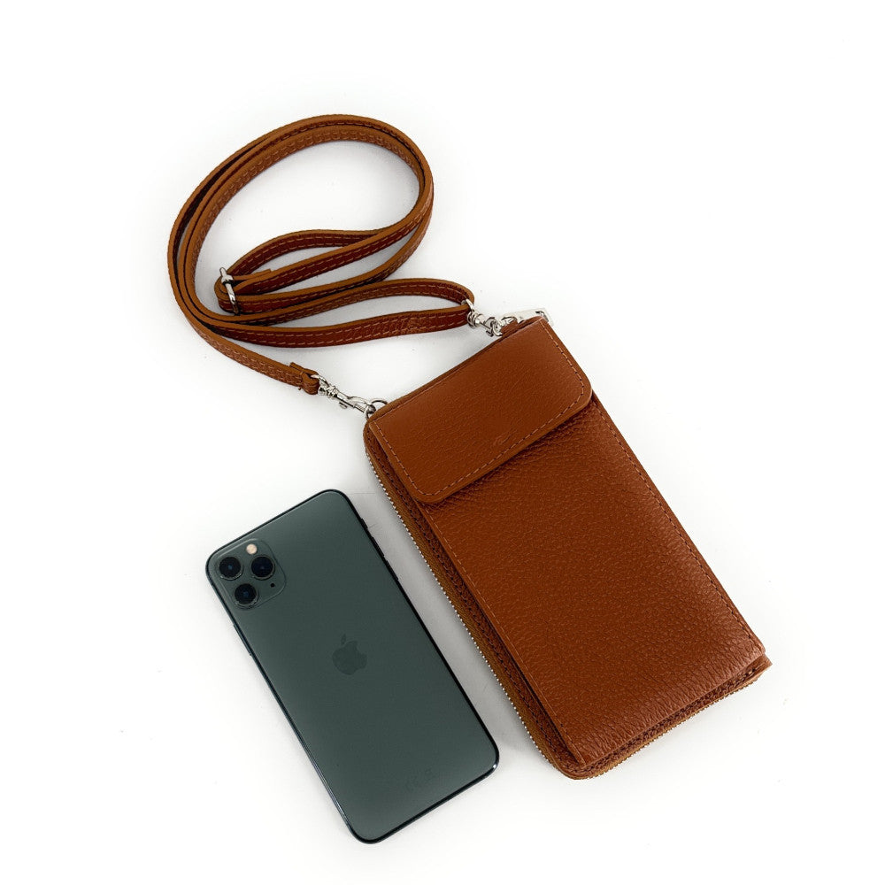 Mini-sac pochette en cuir grainé STREET Cognac foncé
