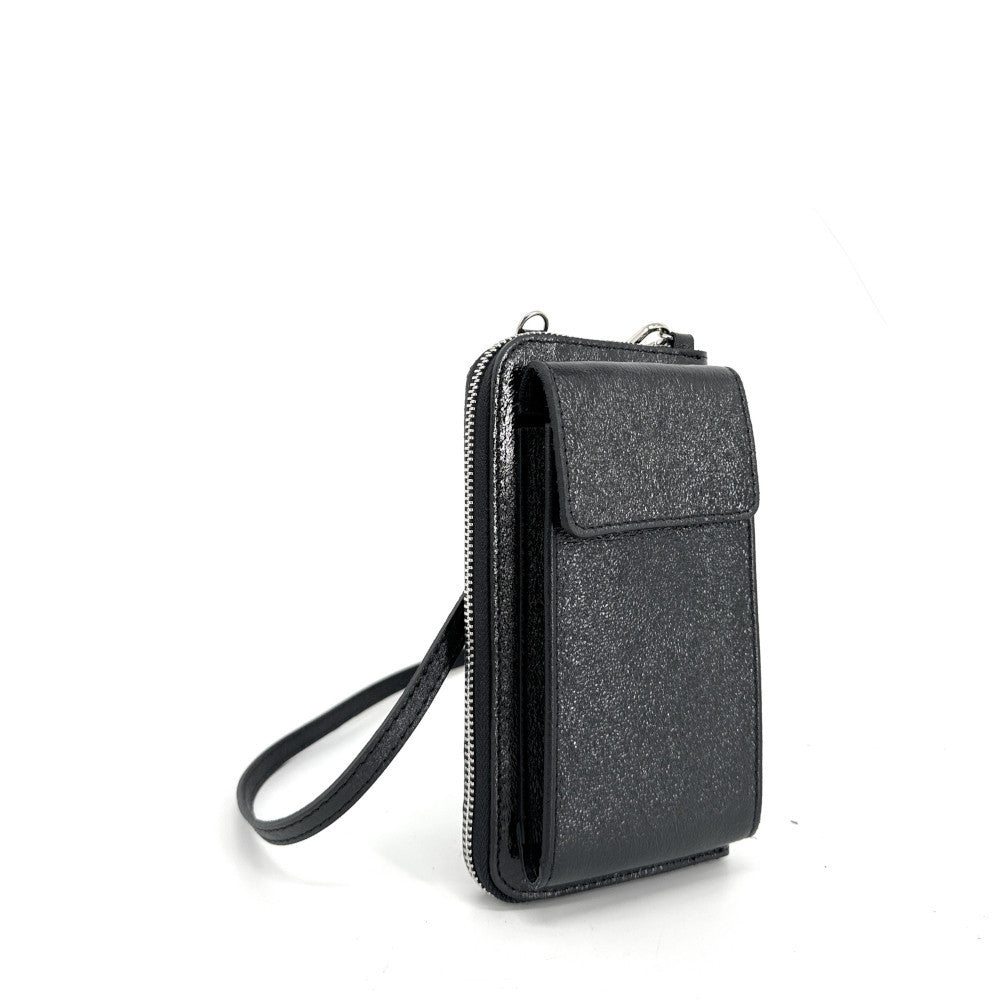 Mini-sac pochette en cuir grainé STREET Noir irisé