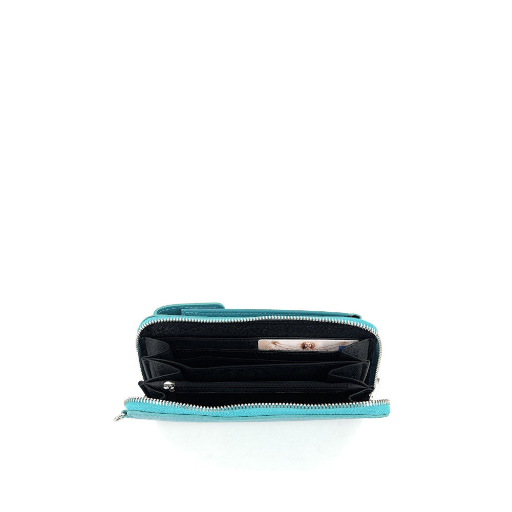 Mini-sac pochette en cuir grainé STREET Bleu turquoise