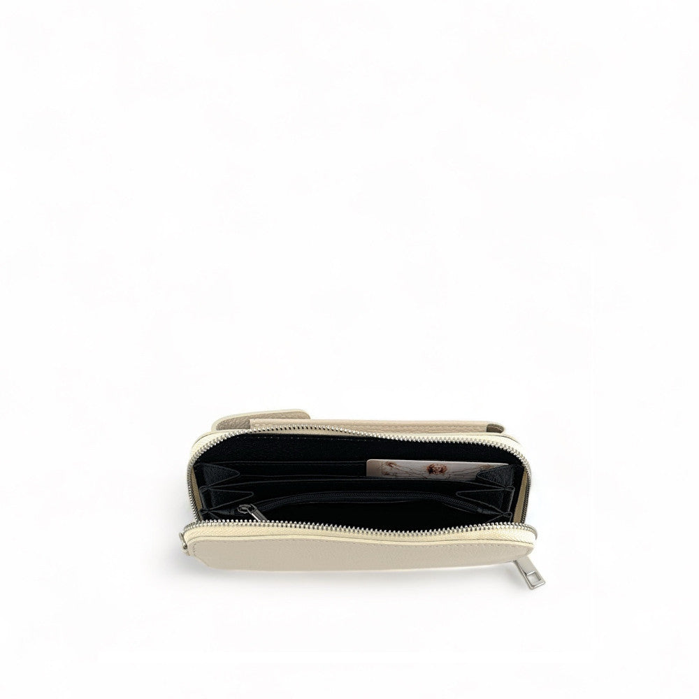 Mini-sac pochette en cuir grainé STREET Beige crème