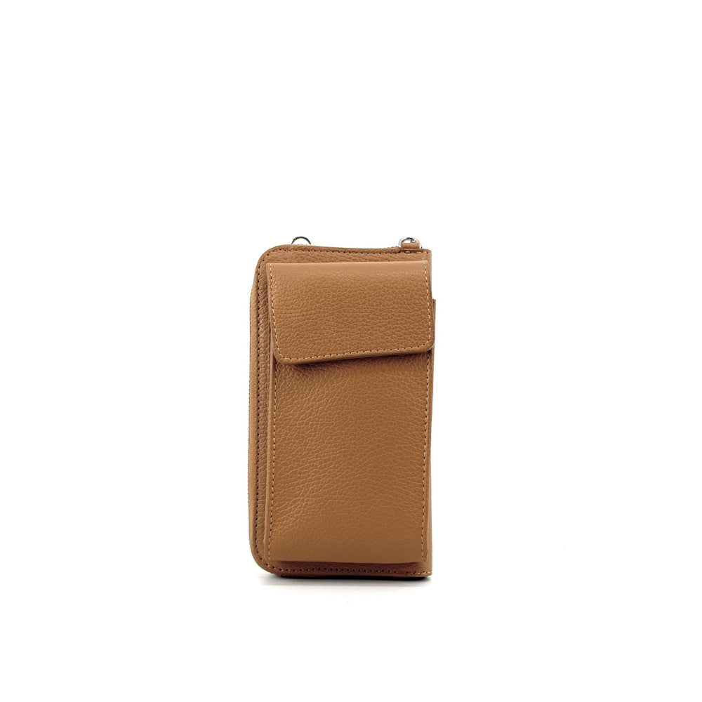 Mini-sac pochette en cuir grainé STREET Camel foncé