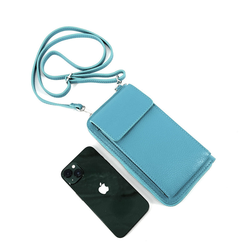 Mini-sac pochette en cuir grainé STREET Bleu turquoise