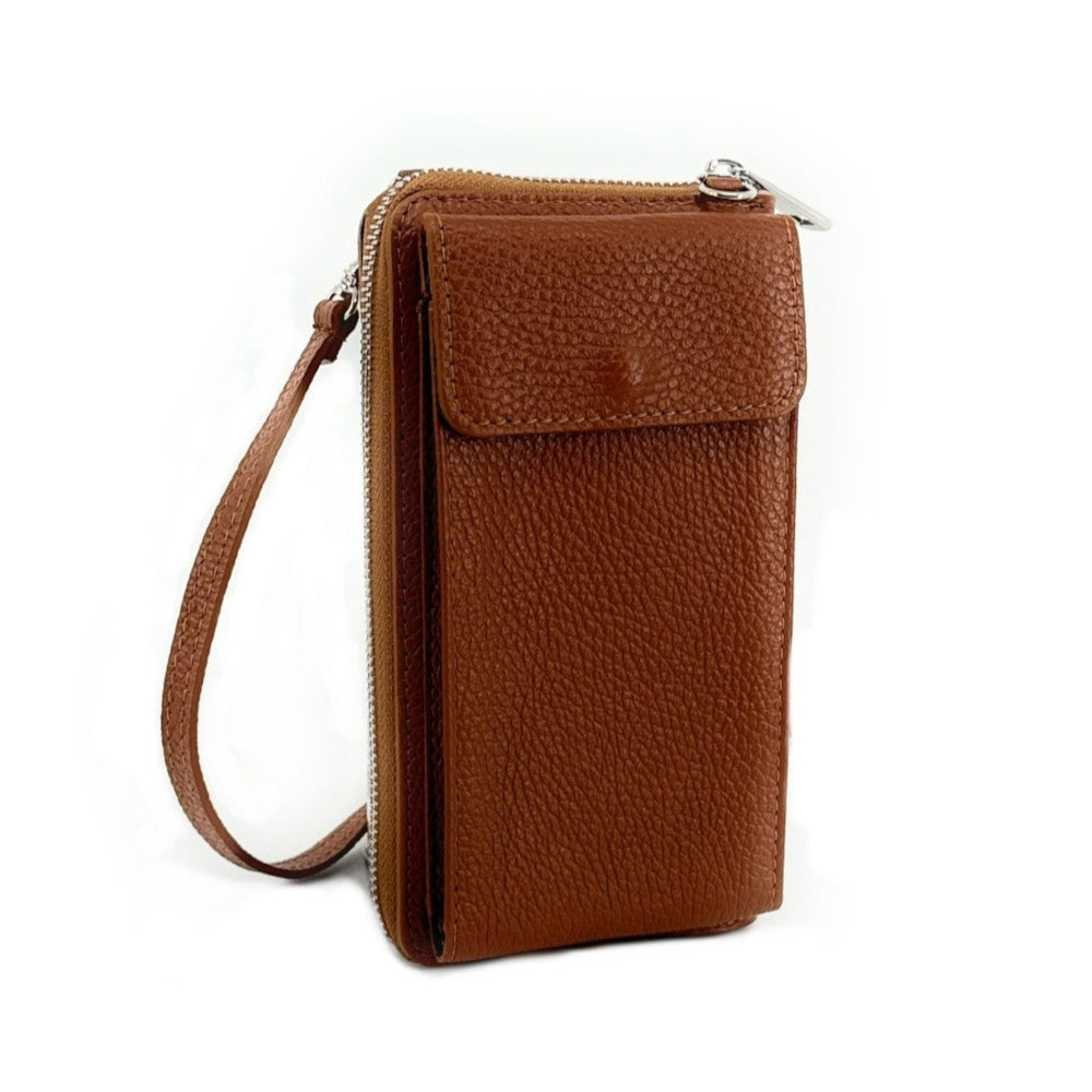 Mini-sac pochette en cuir grainé STREET Cognac foncé