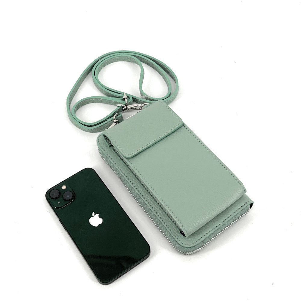 Mini-sac pochette en cuir grainé STREET Vert pastel
