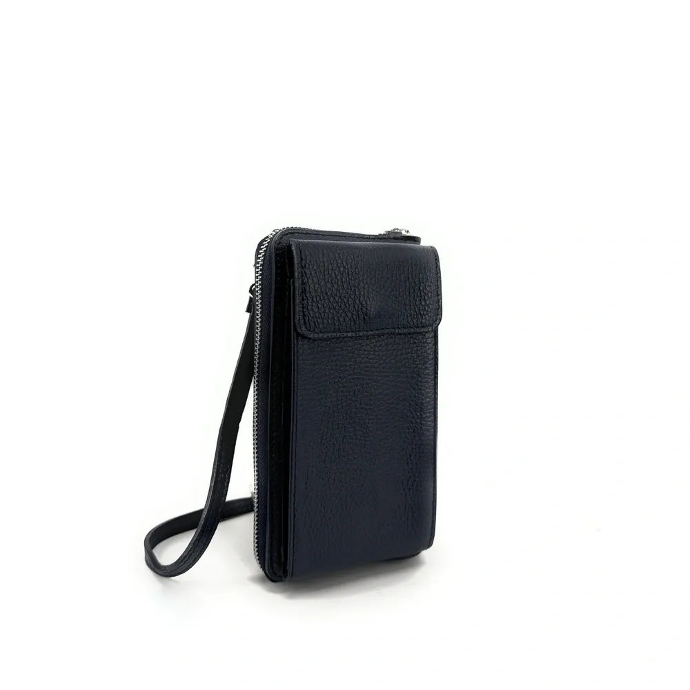 Mini-sac pochette en cuir grainé STREET Bleu marine