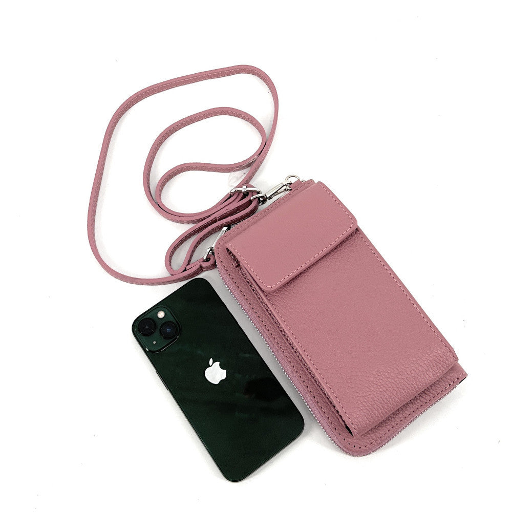 Mini-sac pochette en cuir grainé STREET Rose poudre