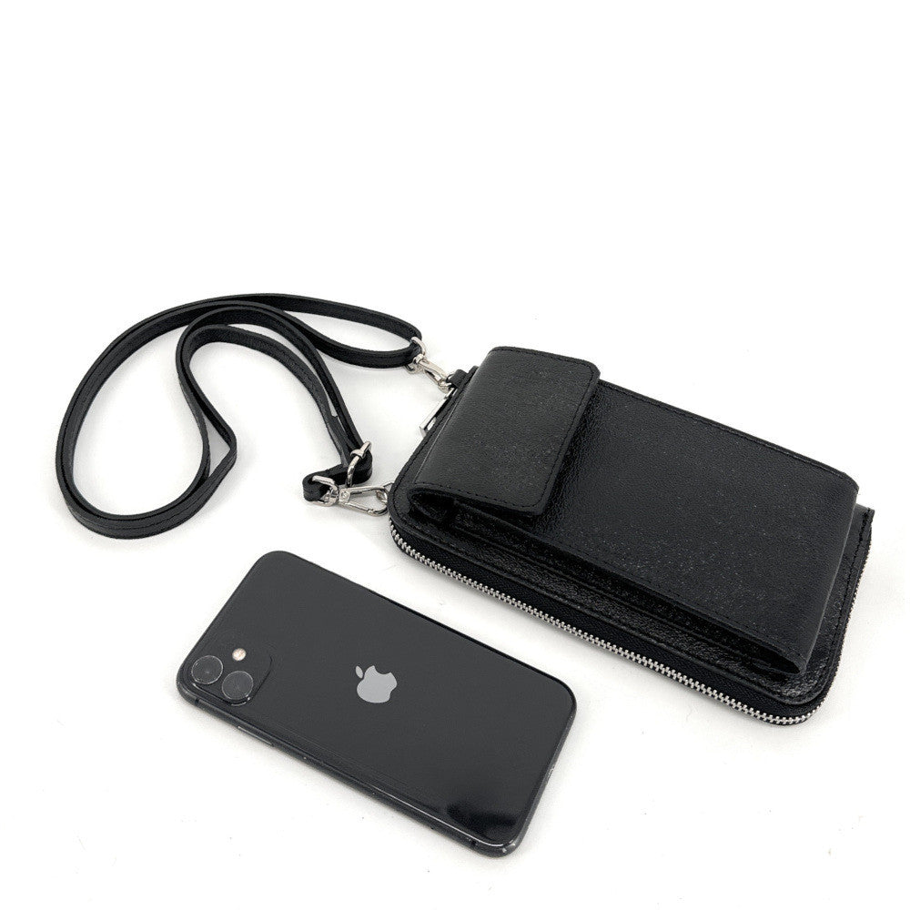 Mini-sac pochette en cuir grainé STREET Noir irisé