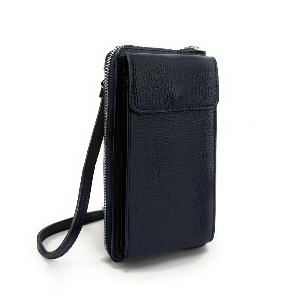 Mini-sac pochette en cuir grainé STREET Bleu marine