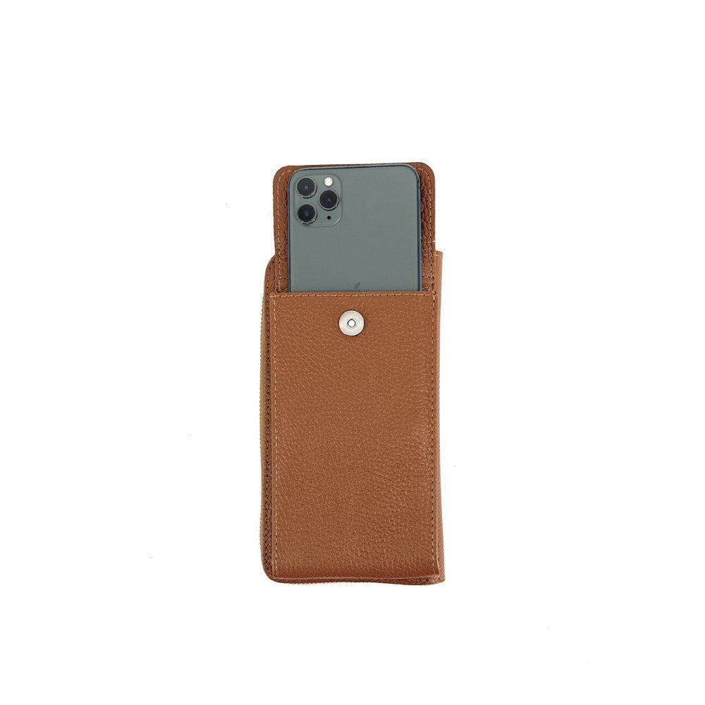 Mini-sac pochette en cuir grainé STREET Cognac foncé