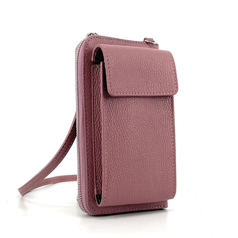 Mini-sac pochette en cuir grainé STREET Rose poudre