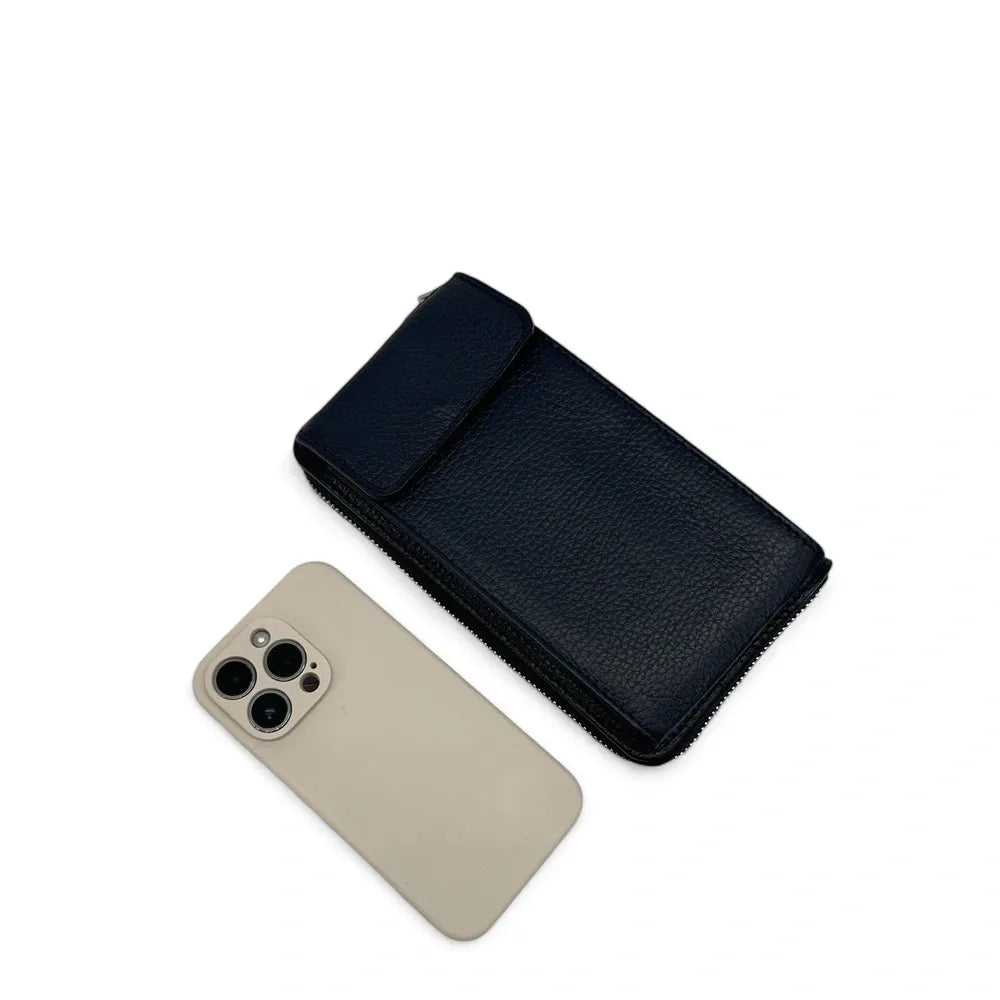 Mini-sac pochette en cuir grainé STREET Bleu marine