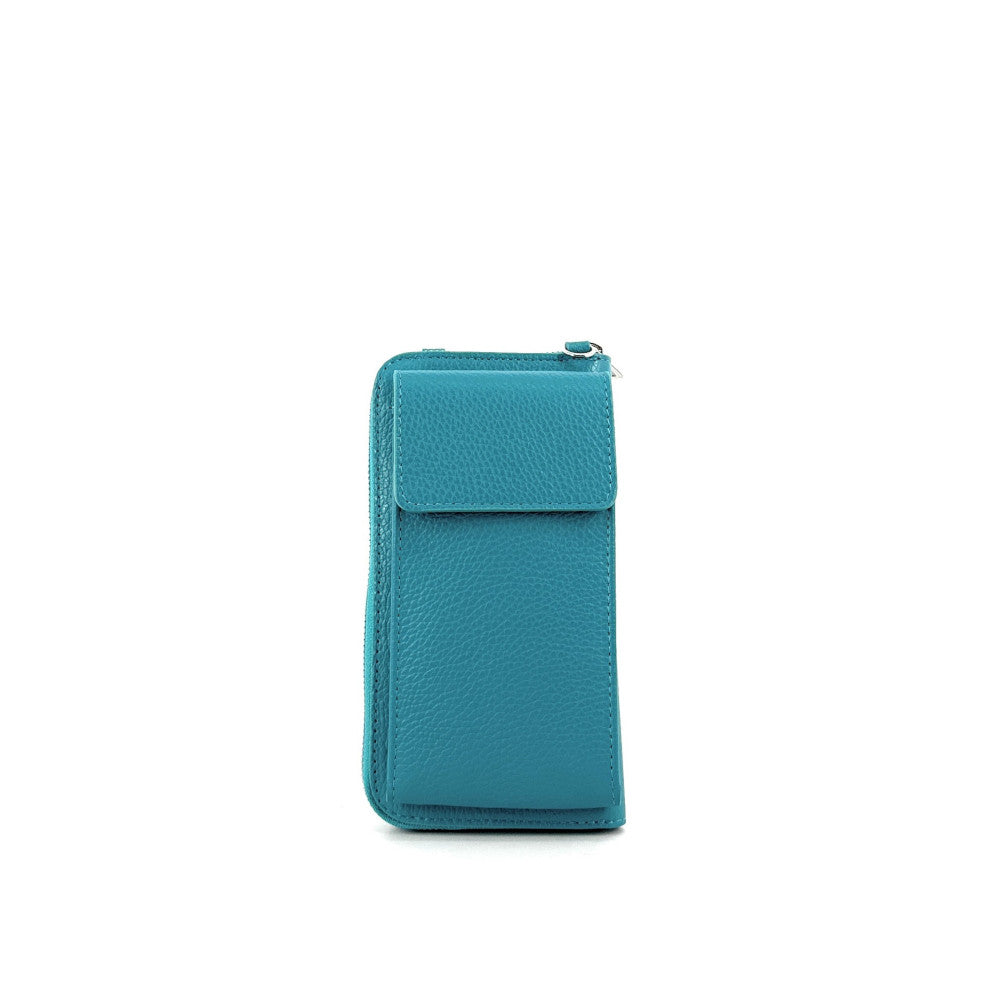 Mini-sac pochette en cuir grainé STREET Bleu turquoise