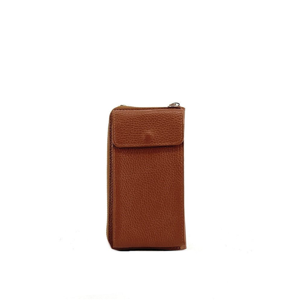 Mini-sac pochette en cuir grainé STREET Cognac foncé