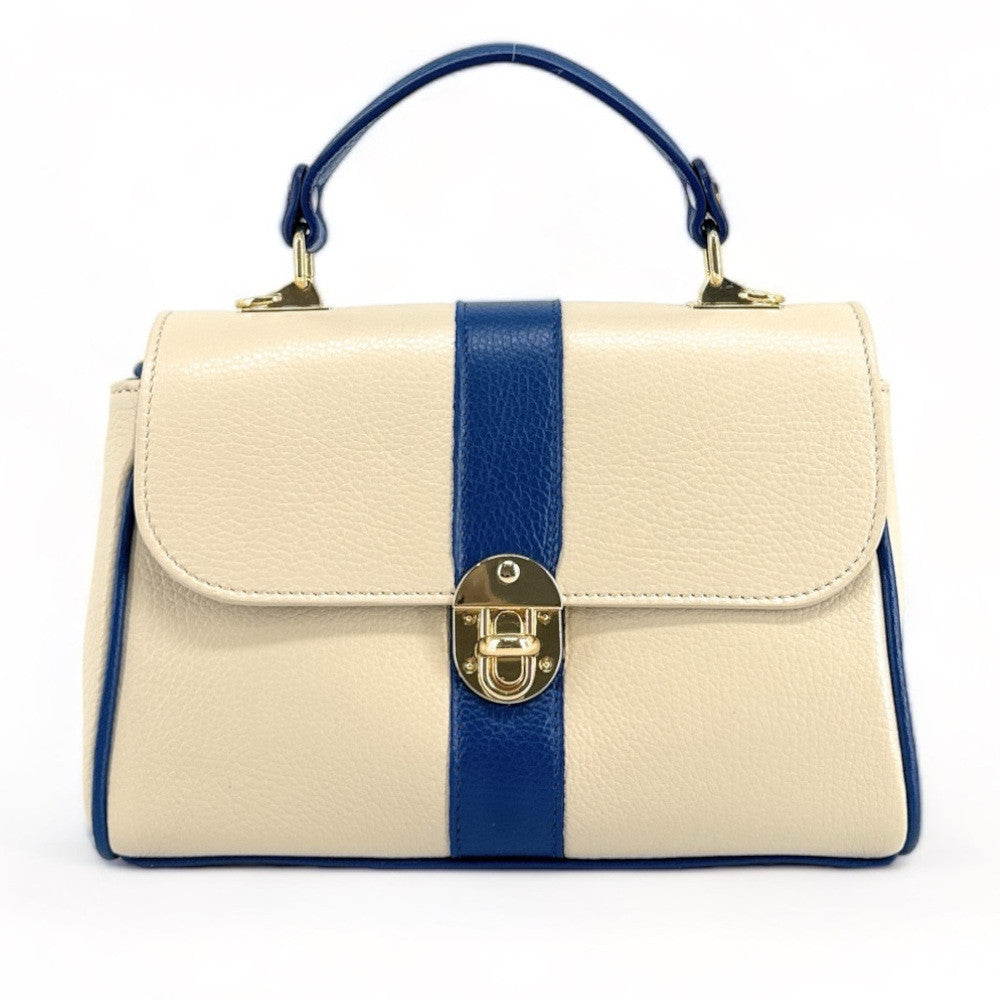 Sac à main en cuir grainé ZOE Beige / Bleu moyen