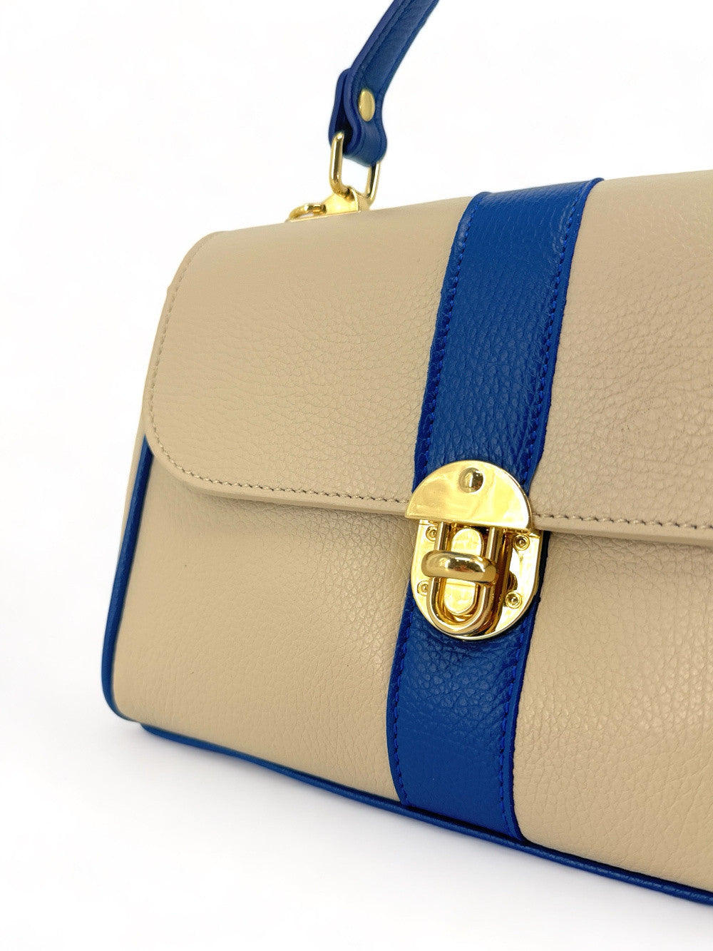 Sac à main en cuir grainé ZOE Beige / Bleu moyen