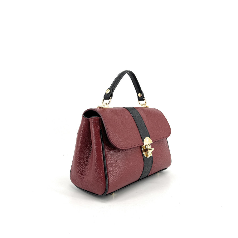 Sac à main en cuir grainé ZOE Rouge foncé / Noir