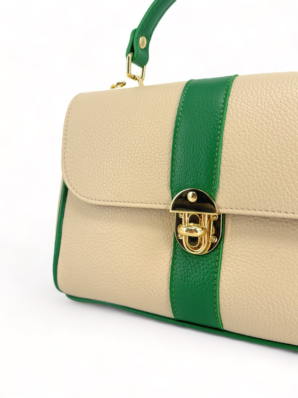 Sac à main en cuir grainé ZOE Beige / Vert anglais