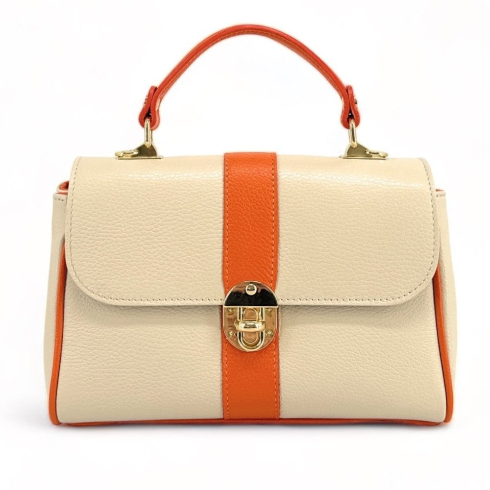 Sac à main en cuir grainé ZOE Beige / Orange