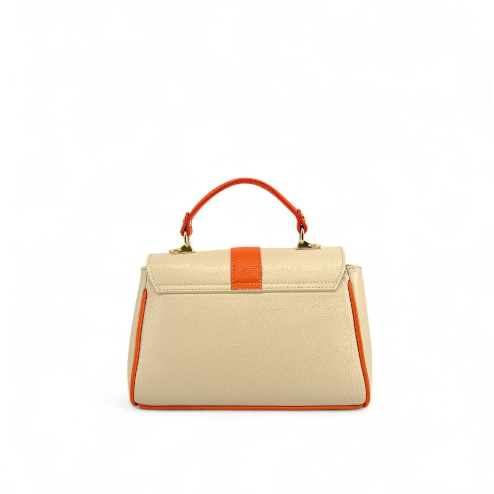 Sac à main en cuir grainé ZOE Beige / Orange