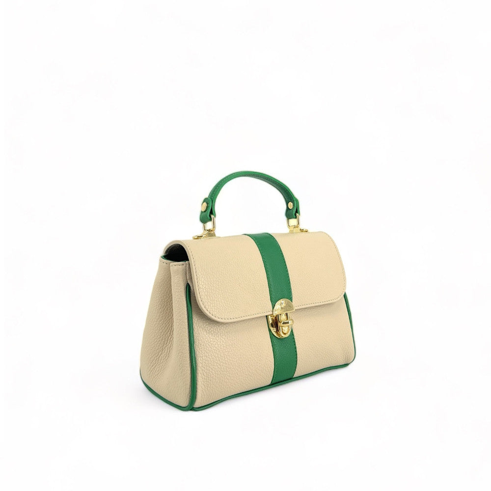 Sac à main en cuir grainé ZOE Beige / Vert anglais
