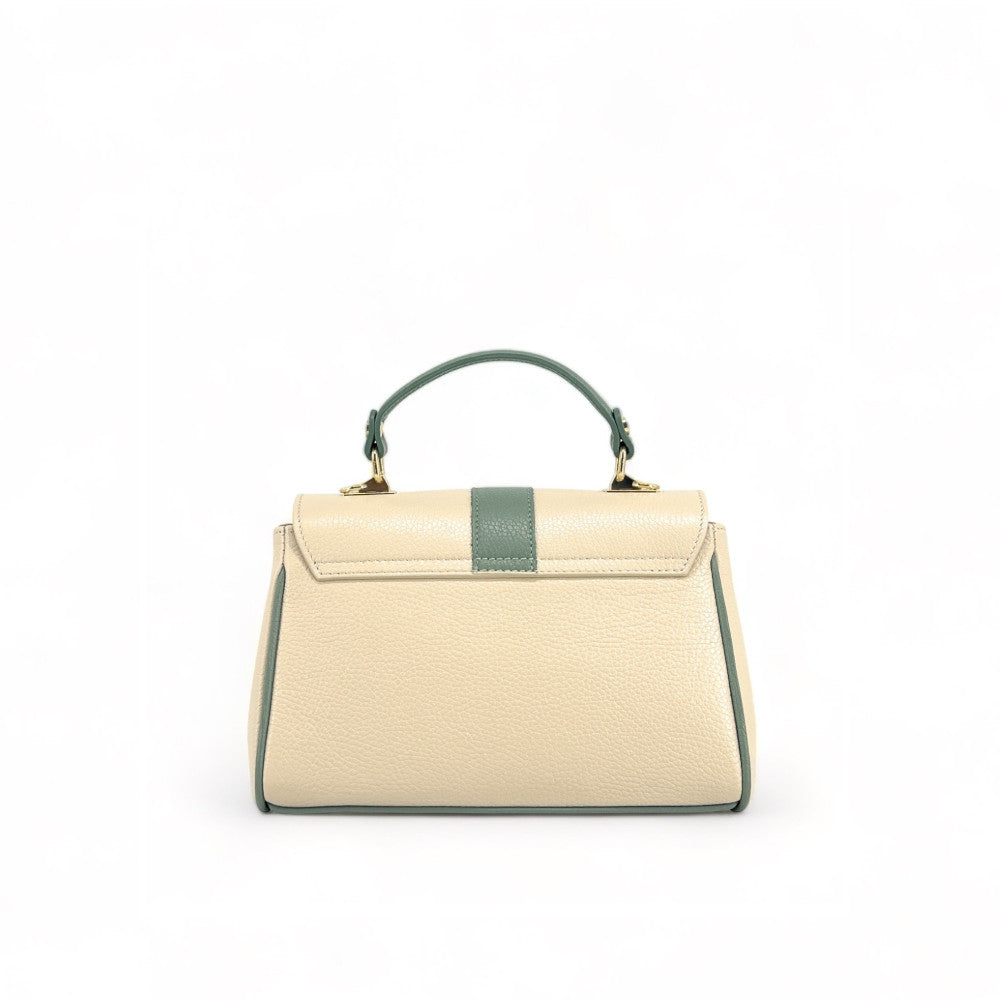 Sac à main en cuir grainé ZOE Beige / Vert pastel