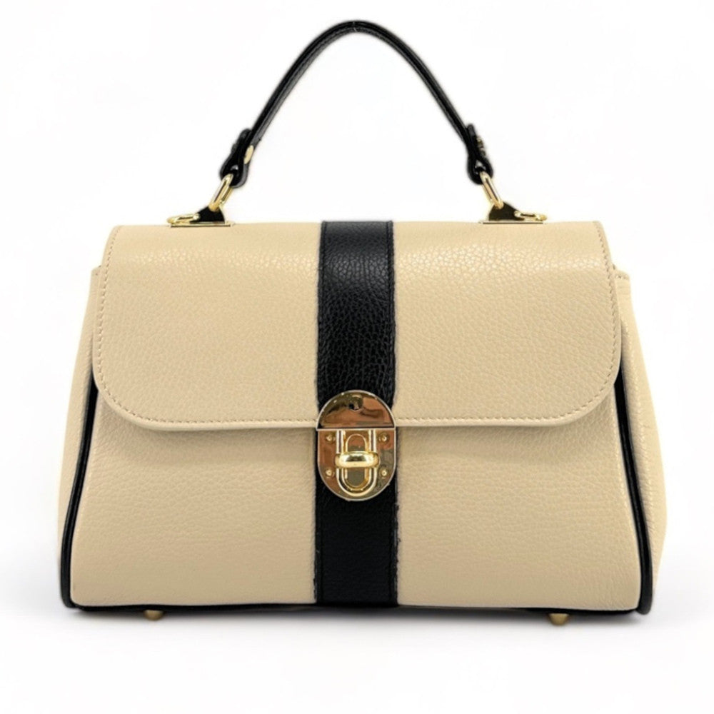 Sac à main en cuir grainé ZOE Beige / Noir