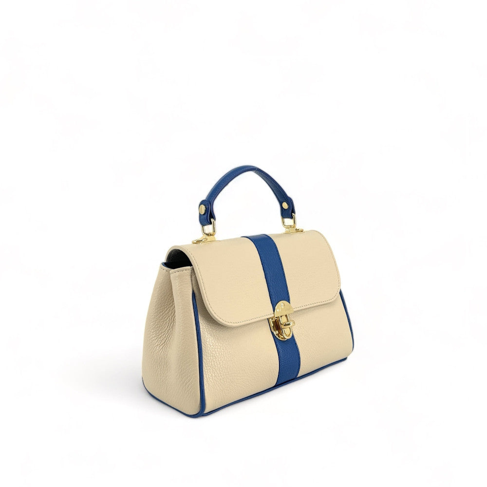 Sac à main en cuir grainé ZOE Beige / Bleu moyen