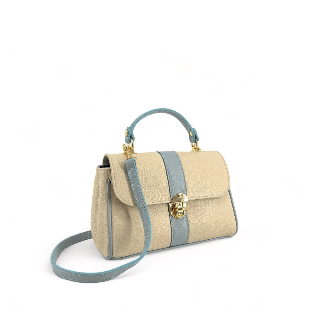 Sac à main en cuir grainé ZOE Beige / Bleu pastel