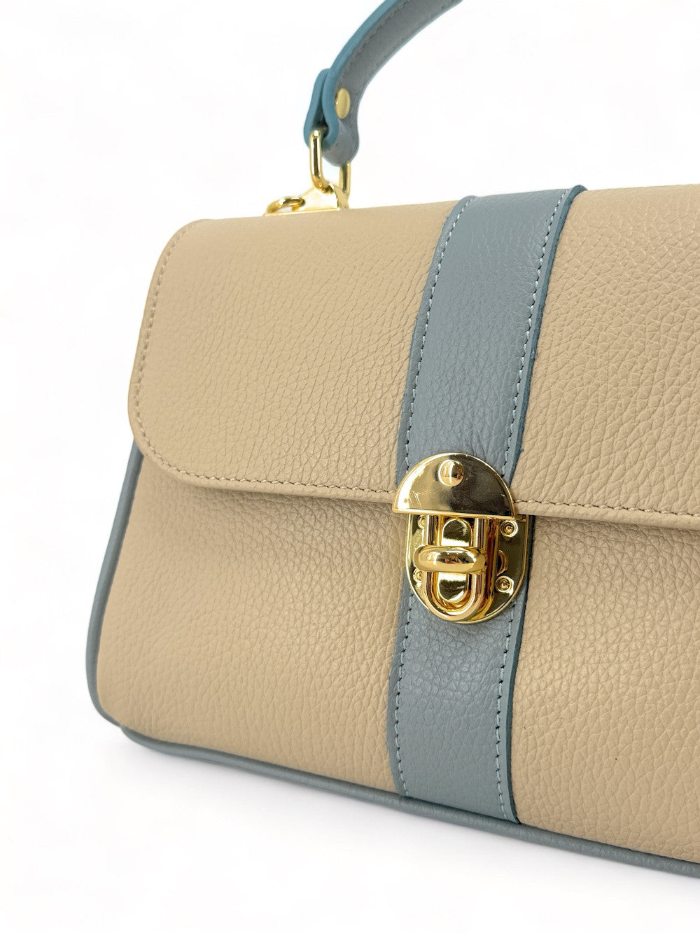 Sac à main en cuir grainé ZOE Beige / Bleu pastel