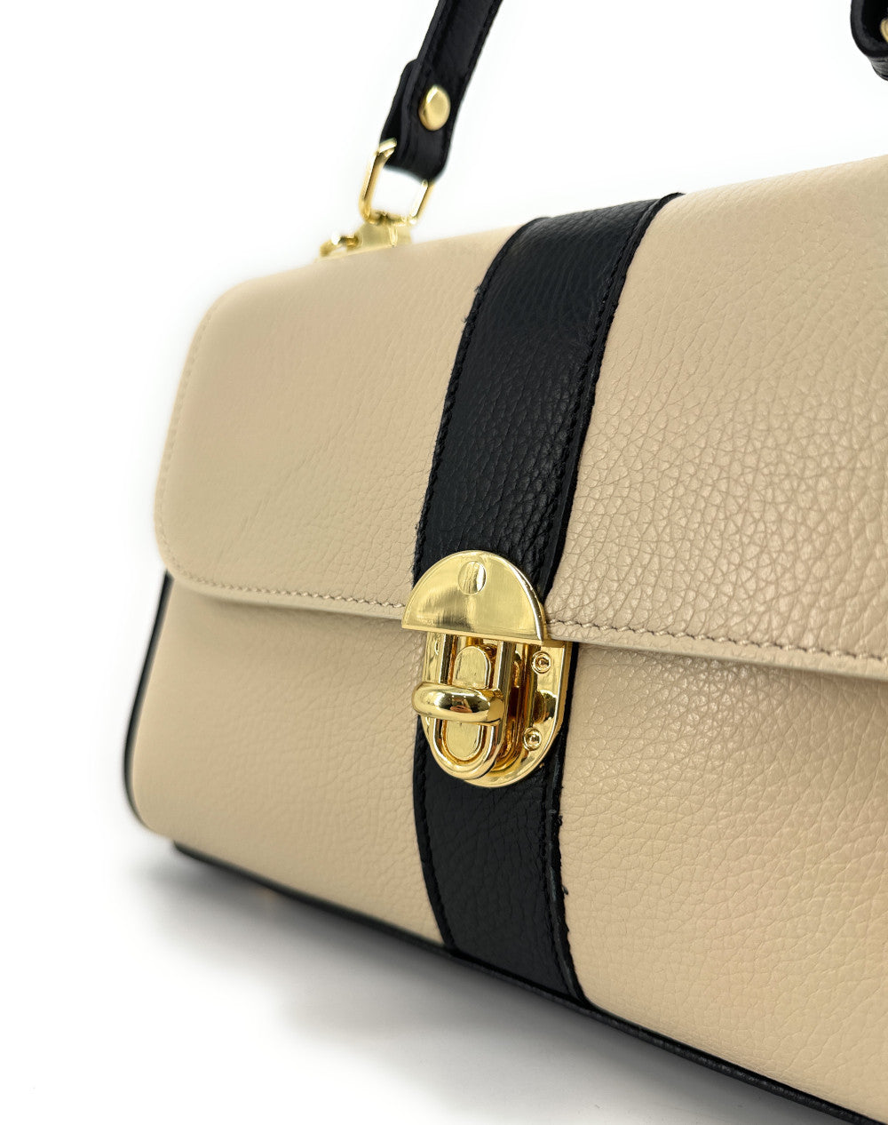 Sac à main en cuir grainé ZOE Beige / Noir