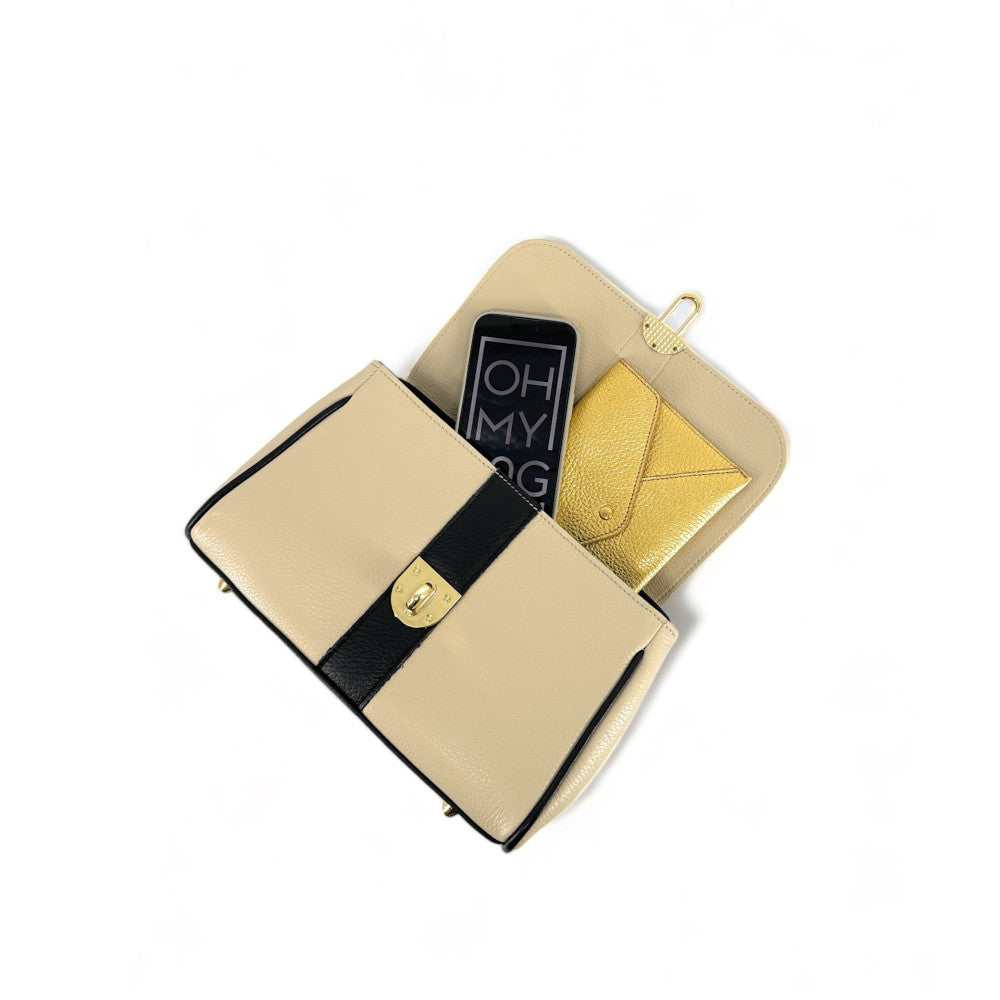Sac à main en cuir grainé ZOE Beige / Noir