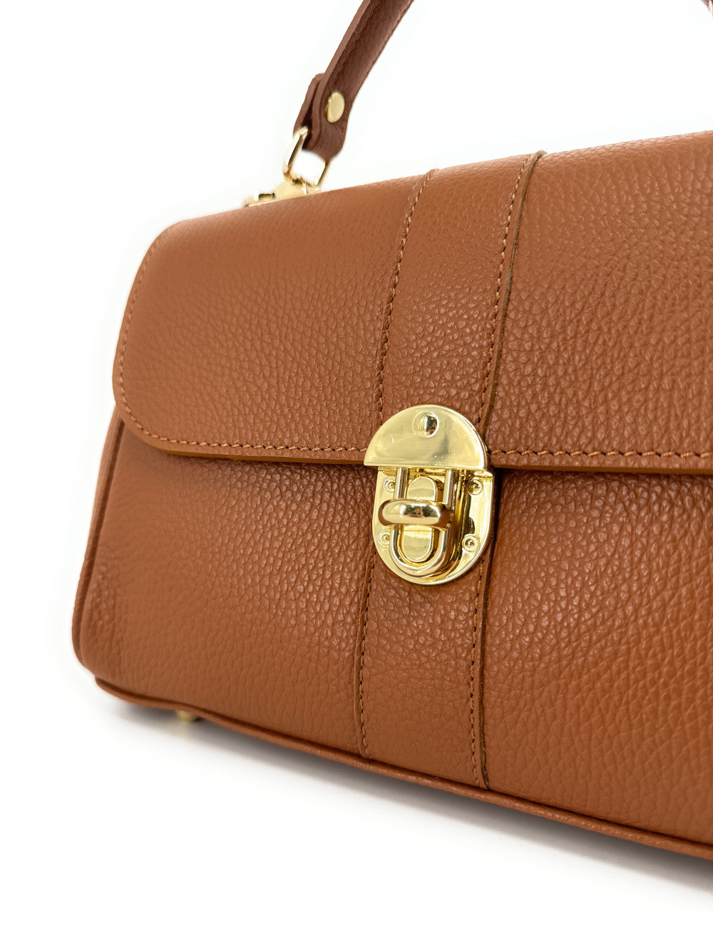 Sac à main en cuir grainé ZOE Camel foncé