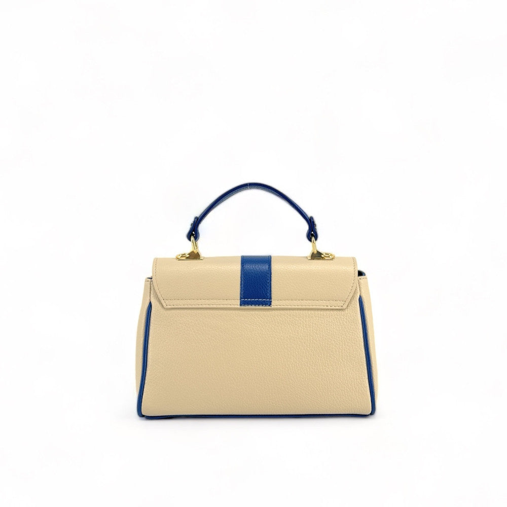 Sac à main en cuir grainé ZOE Beige / Bleu moyen