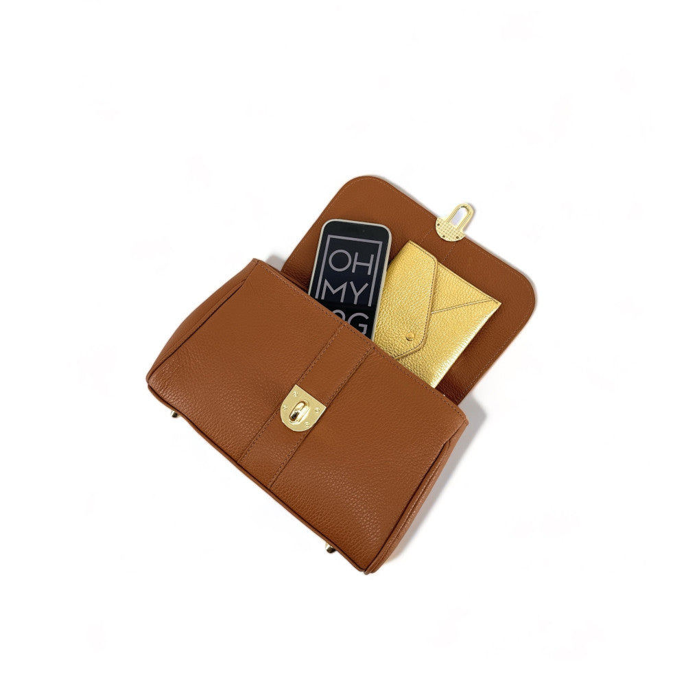 Sac à main en cuir grainé ZOE Camel foncé
