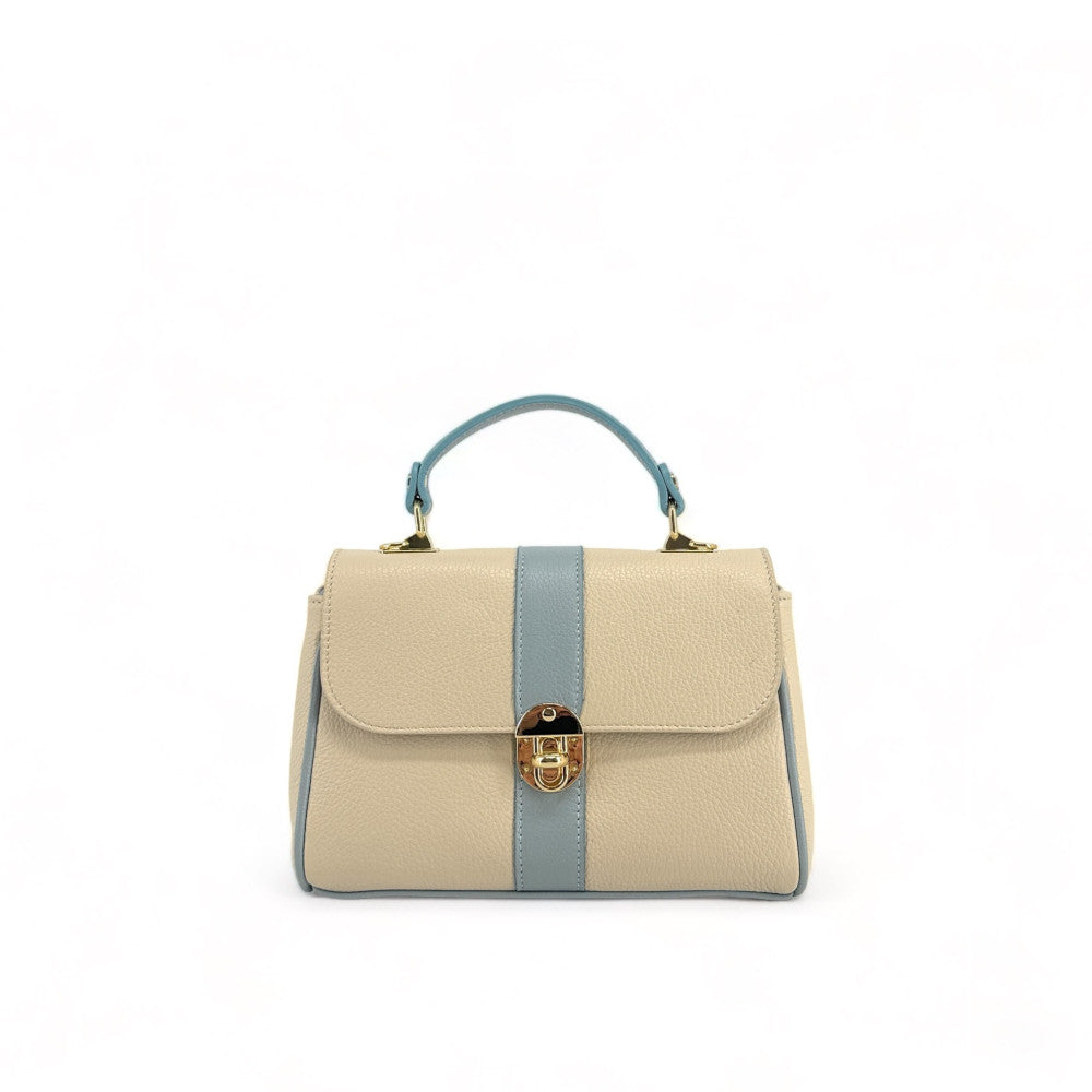 Sac à main en cuir grainé ZOE Beige / Bleu pastel