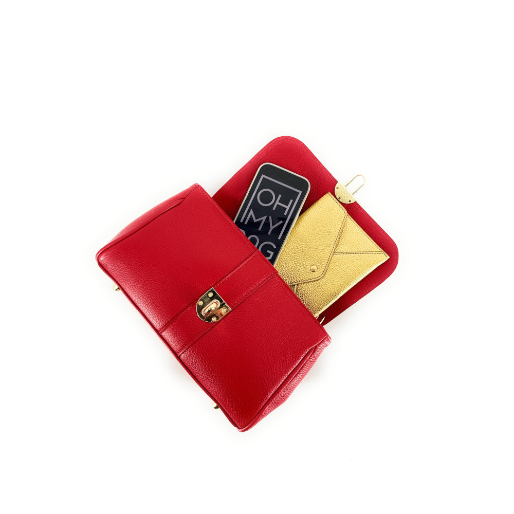 Sac à main en cuir grainé ZOE Rouge garance