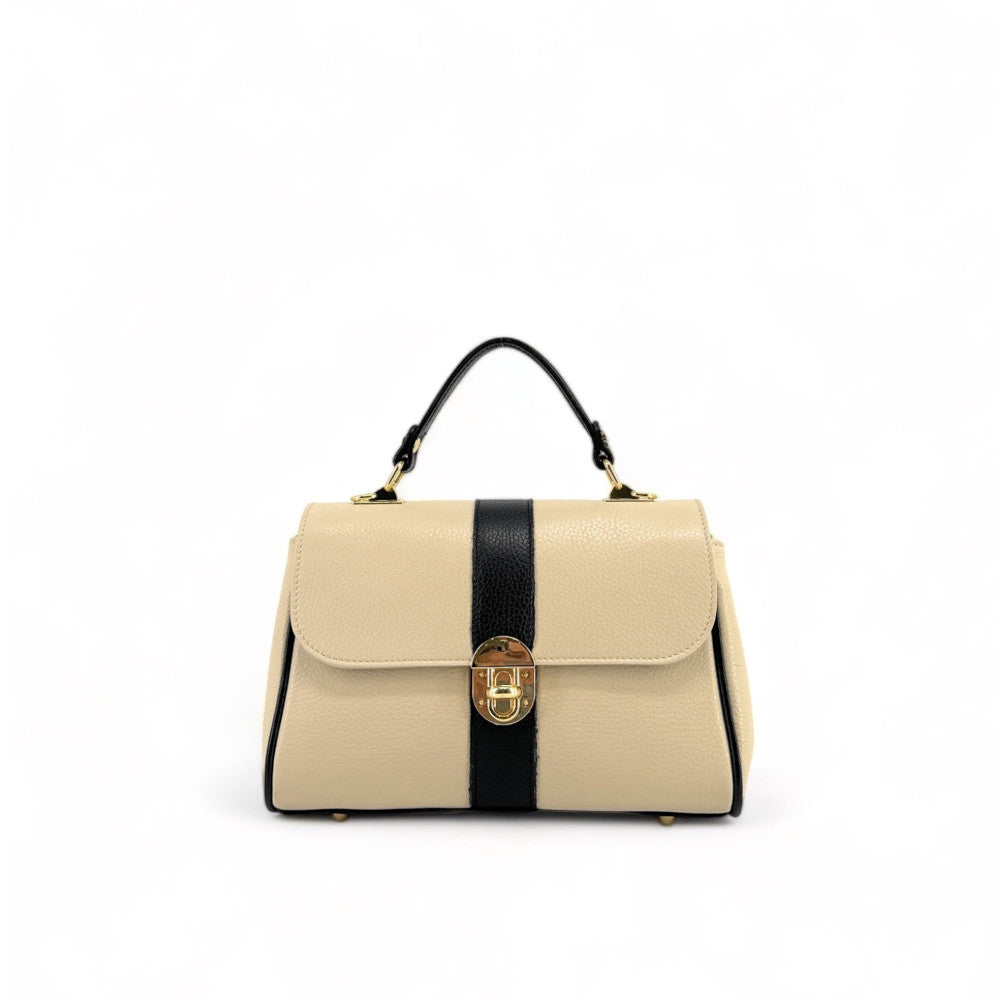 Sac à main en cuir grainé ZOE Beige / Noir
