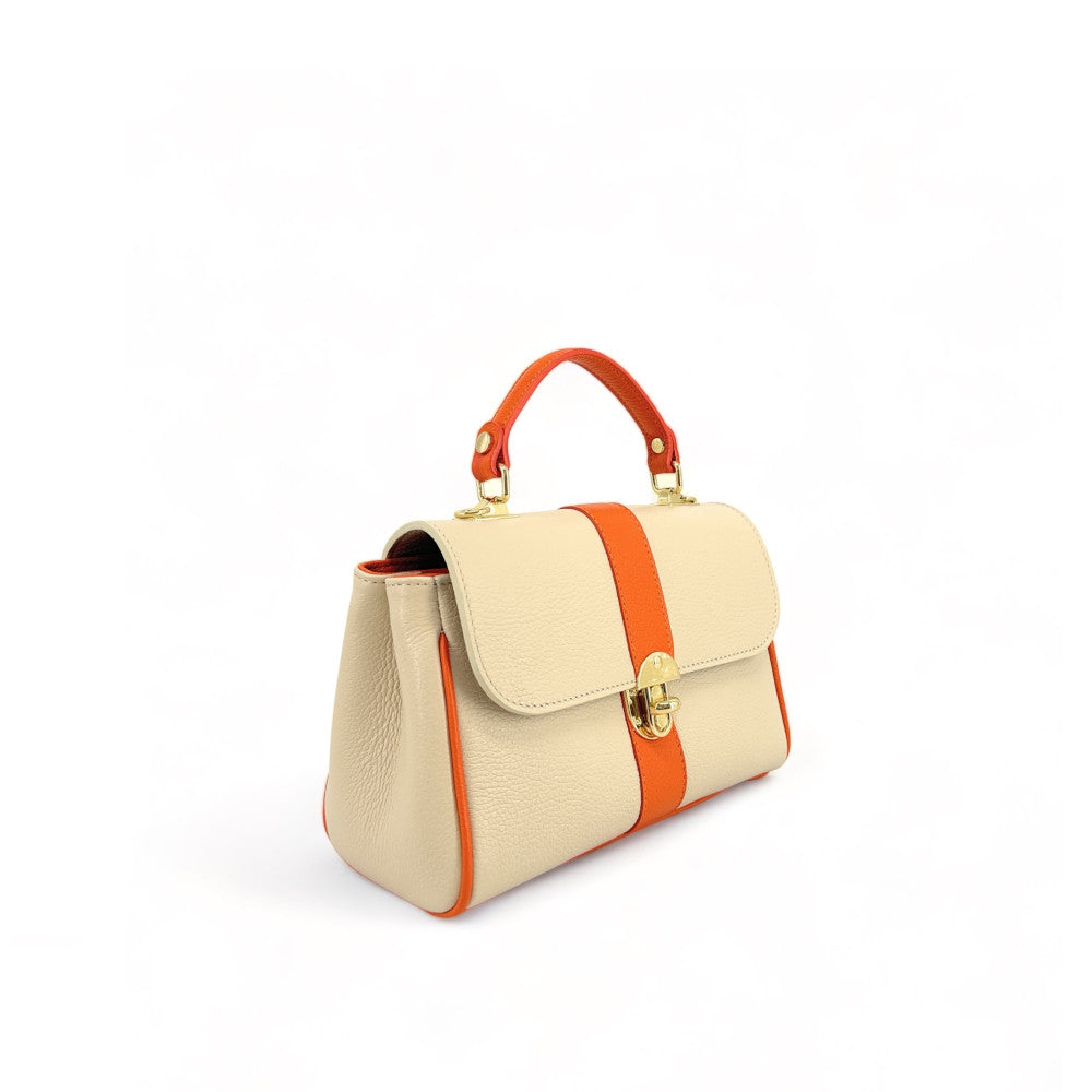 Sac à main en cuir grainé ZOE Beige / Orange