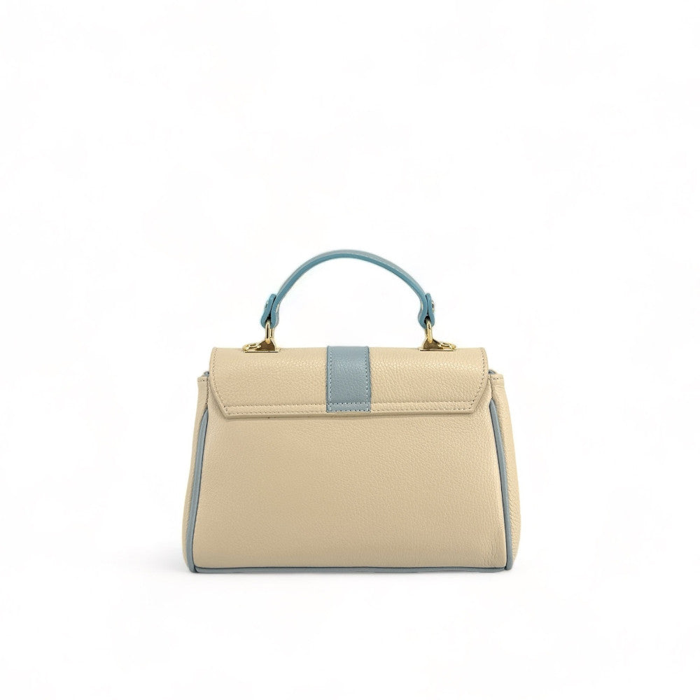 Sac à main en cuir grainé ZOE Beige / Bleu pastel